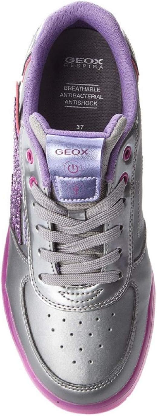 Geox Mädchen J Kommodor B Low-top Sneaker, Silber Dk Silver Lilac C1335