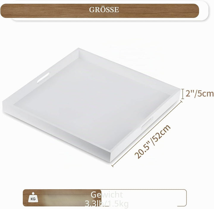 Hanobe Tablett Serviertablett Holztablett Gross: Deko Tablett Holz Gross Eckig Dekotablett Weiss 52c