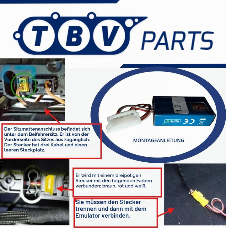 TBVPARTS Emulator Sensor Belegung Sitzmatte SRS Copilot-Simulator Bypass-Simulator für W202 1997-200