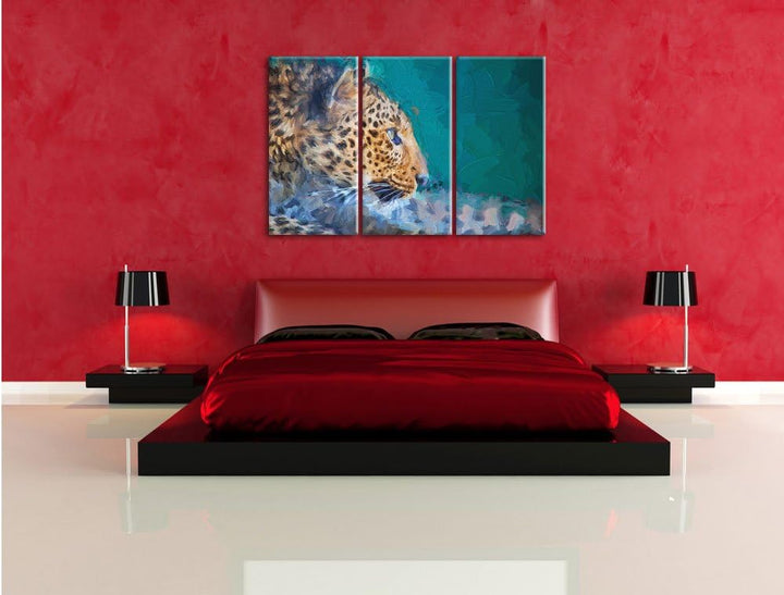 Pixxprint Wachsamer Gepard als Leinwandbild/Grösse: 3 Teilig (120x80) cm/Wandbild/Kunstdruck/fertig