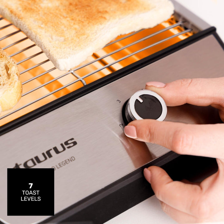 Taurus – Flachtoaster Neptuno Legend 1000W | 25x20cm Toastfläche | 3 Quarz-Heizelemente | Akustische