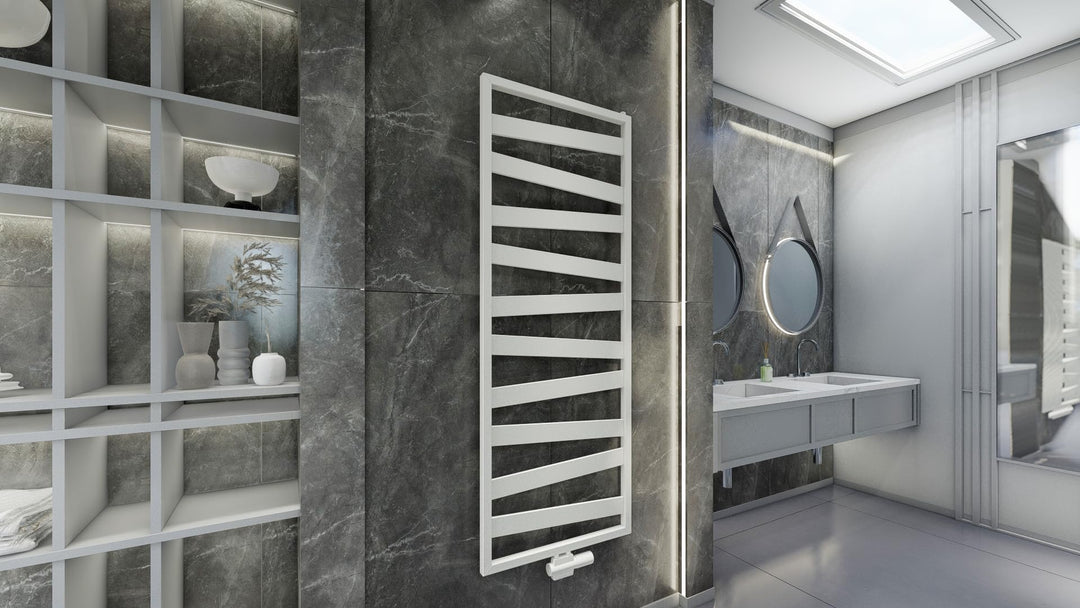MCHeat Designheizkörper - 600 x 1570 mm - Badheizkörper Weiss - Handtuchwärmer mit Mittelanschluss -