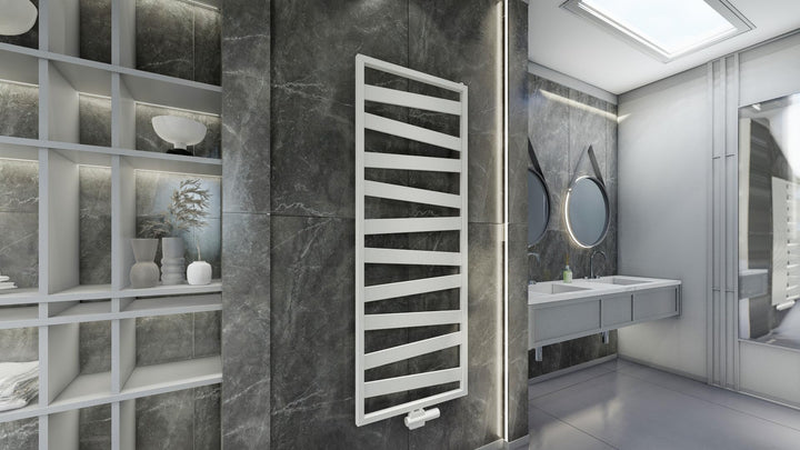 MCHeat Designheizkörper - 600 x 1570 mm - Badheizkörper Weiss - Handtuchwärmer mit Mittelanschluss -