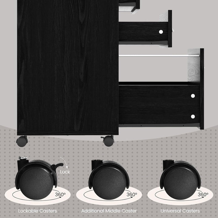 GIANTEX Rollcontainer, Aktenschrank mit 3 Schubladen & 2 offenen Fächern, Büroschrank für Drucker &