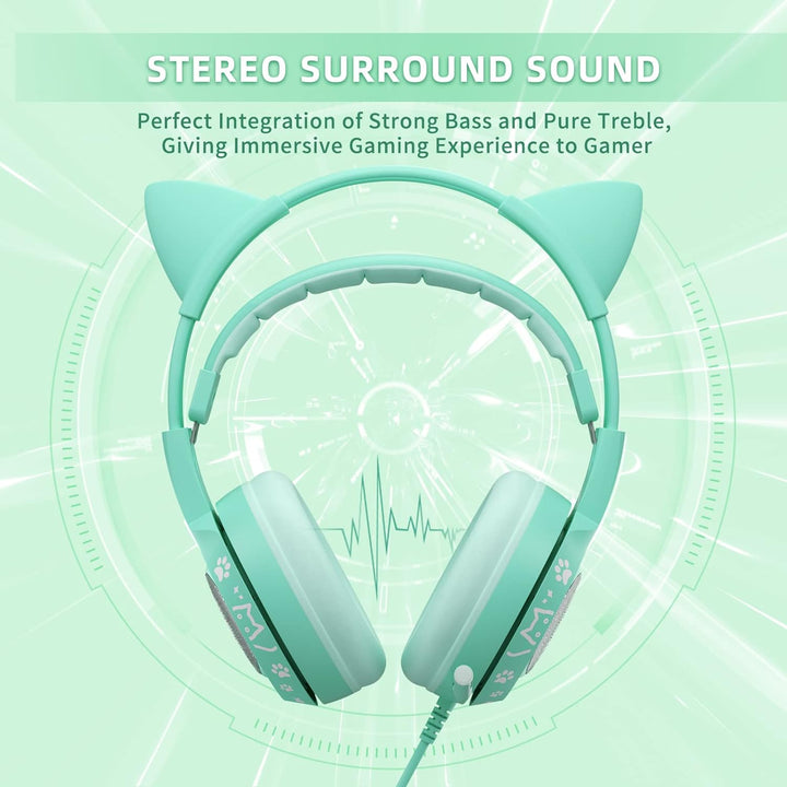 Somic G951S Green Gaming Headset mit Mikrofon für PS4, PS5, Xbox One, PC, Cat Ear Kopfhörer über Ohr