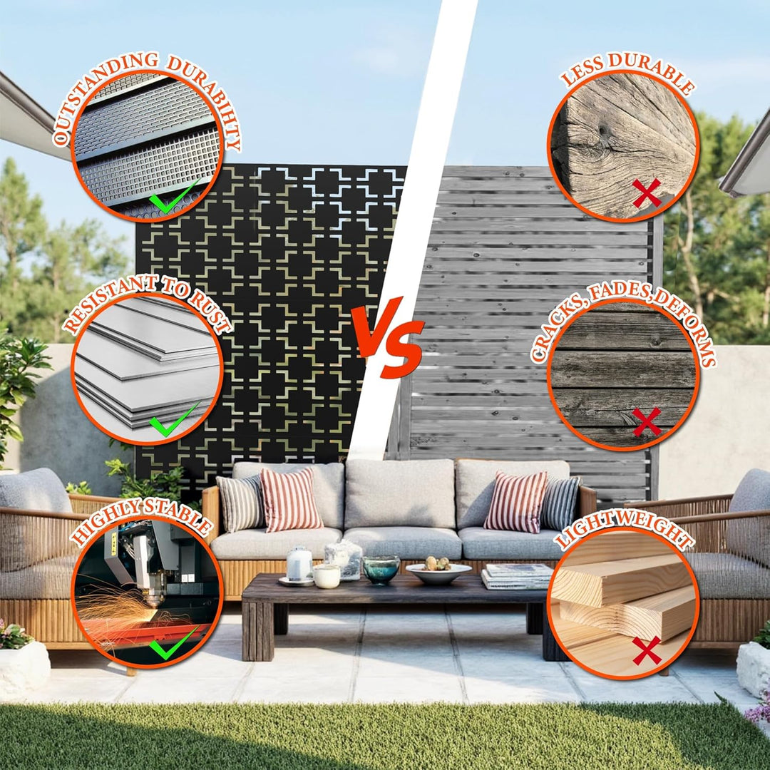 Paravent Outdoor, 120x180cm Freistehender Sichtschutz aus Stahl, Windschutz für Terrasse und Garten,