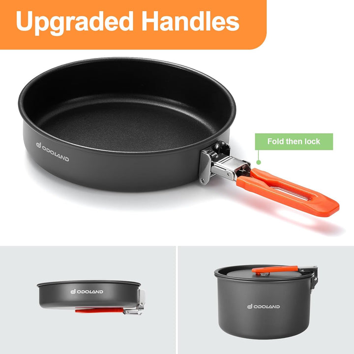 Odoland Camping Geschirr Set Outdoor Kochset mit Camping Topf, Teekessel und Bratpfanne, Kochgeschir