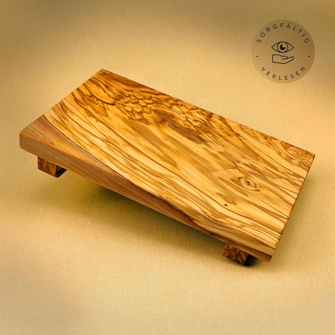 DAS OLIVENHOLZBRETT®, Sushi-Brett aus Olivenholz Masse 25cm x 15cm x 4cm, incl. 1 Paar Sticks 25 x 1