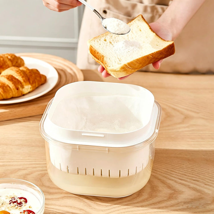 Griechischer Joghurtsieb,Waschbar Molkeabscheider mit Deckel,2500ML Joghurt Sieb Mit Filtertuch Wied