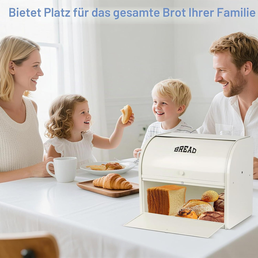Edelstahl Brotkasten 2 Etagen mit Rolltop Deckel, extragrosser Brotbox Schwarz, Metall Brotbehälter