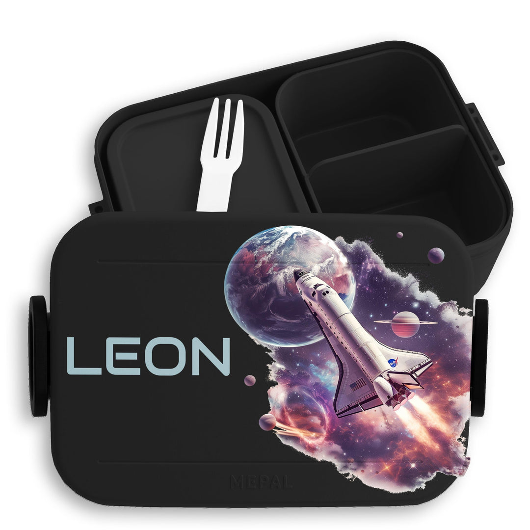 Kinder Bento Box Midi Lunchbox für Mepal Bentobox - Weltall Weltraum - Spaceshuttle mit Name Brotdos