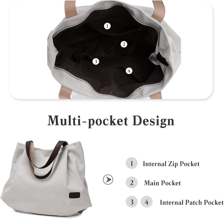 PORRASSO Grosse Schultertasche Canvas Hobo Taschen Damen Handtasche Fraue Shopper Tote Henkeltasche