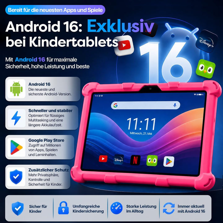AngelTech Tablet Touchscreen für Kinder XL Pro II – 10 Zoll HD – 4 + 3 GB RAM – 64 + 128 GB ROM – Oc