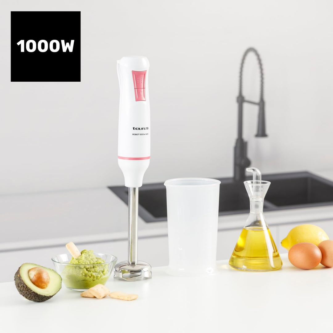 Taurus Stabmixer Roboter 1000 Edelstahl | 2 Geschwindigkeiten + Turbo| Edelstahlklingen | Spritzschu