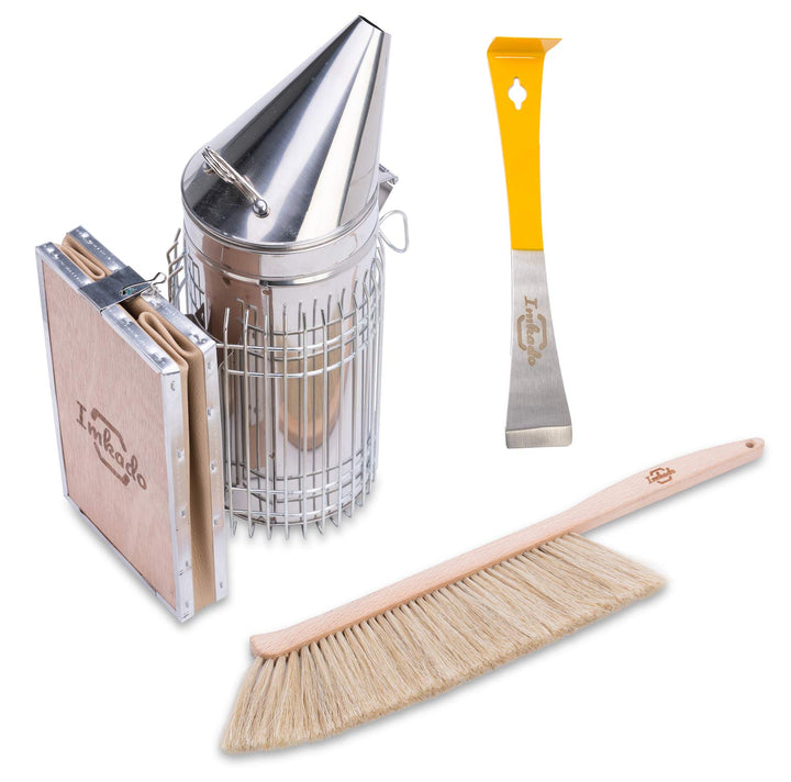 Imkado Imker Einsteiger Set Standard - Premium Edelstahl-Smoker, Bienenbesen, Stockmeissel - Einstei