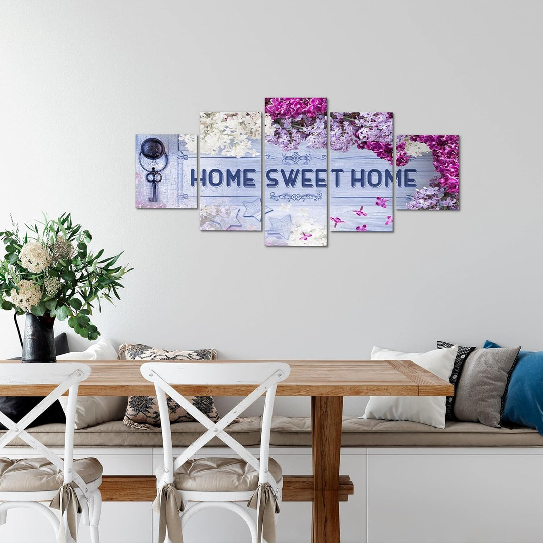Runa Art Wandbilder Home Sweet Home 5 Teilig Bild auf Vlies Leinwand Deko Wohnzimmer Vintage Blau Li