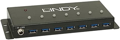 LINDY 43128 Metall 7 Port USB 3.0-Hub Schwarz, USB 3.0 Industrie Hub 7 Port