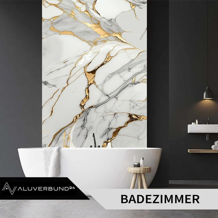 AMON Wandpaneele 122x244cm in Marmor- Granit-Optik (Aurora Gold) ideal als Duschrückwand Badrückwand
