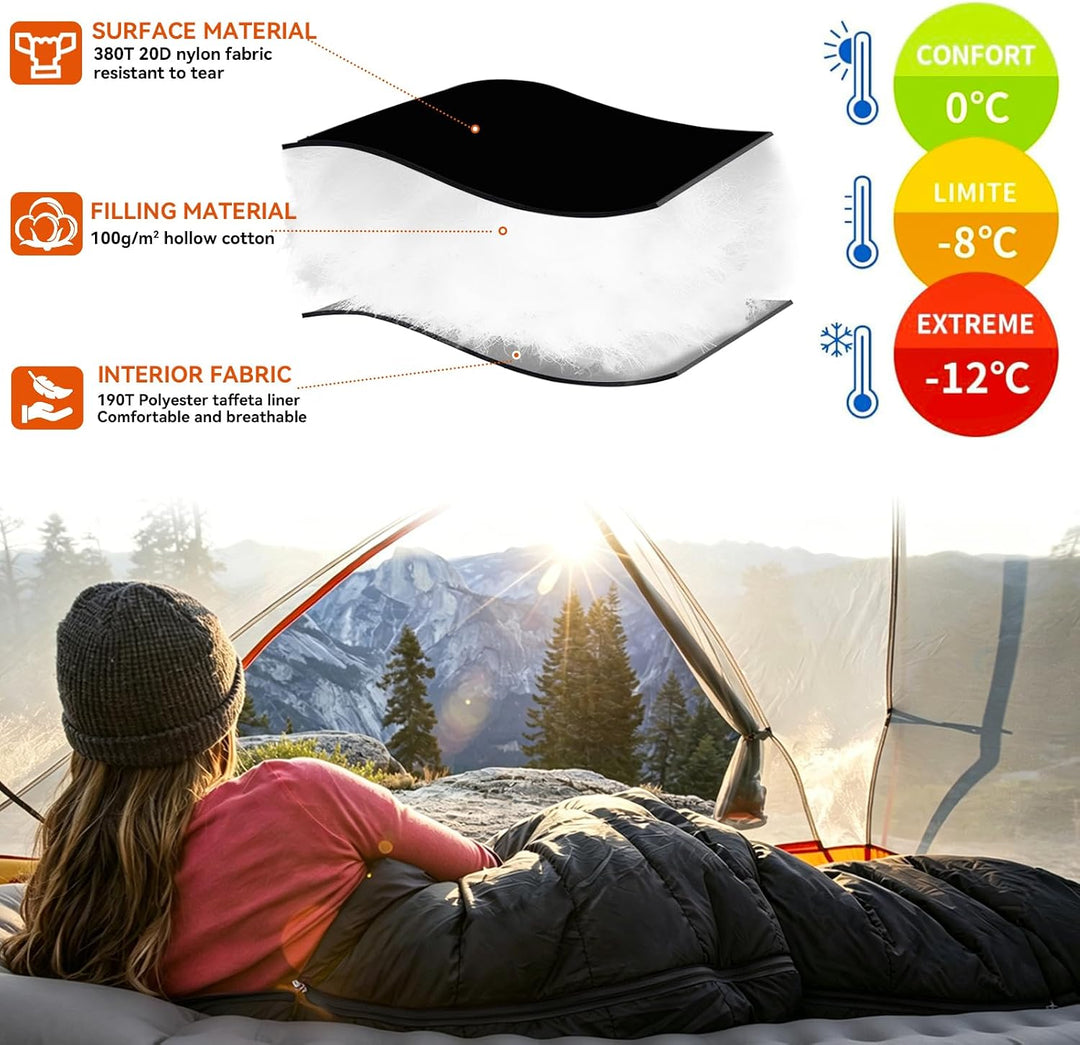 Schlafsack 4 Jahreszeiten,Schlafsack Ultraleicht,Mumienschlafsack Winter für Erwachsene Wasserdicht,