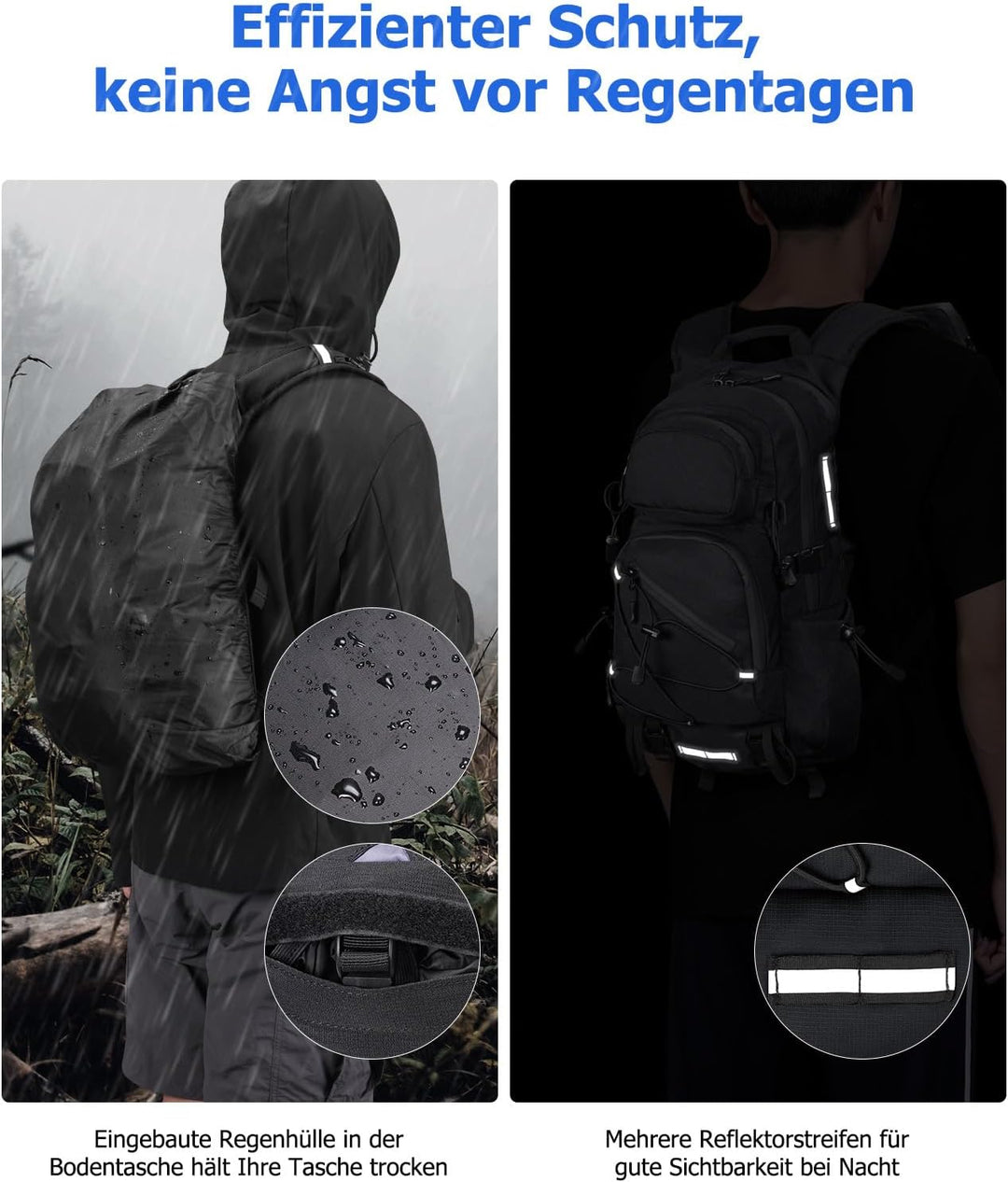 22L Wanderrucksack Herren Damen, Klein Rucksack Leicht Reiserucksack mit Telefonhalter, Trekkingruck