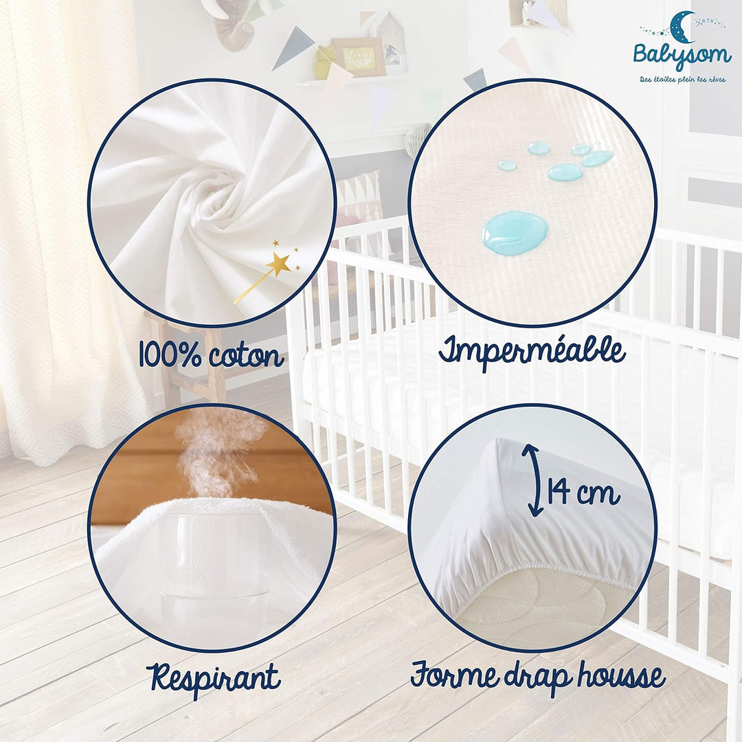 Babysom - Baby Matratzenschoner « 2 in 1 » - 60x120 cm - Spannbetttuch + wasserdichte Matratzenaufla