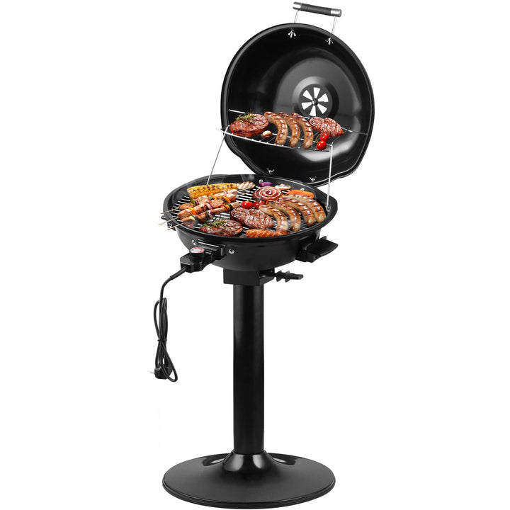 CUSIMAX Elektrogrill Standgrill mit Deckel und Standfuss, Regulierbare Temperatur und Fettauffangsch