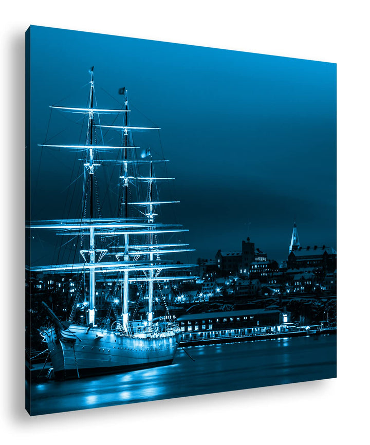 deyoli Segelboote im Hafen von Stockholm Format: 70x70 Effekt: Monocrome Blau als Leinwandbild, Moti