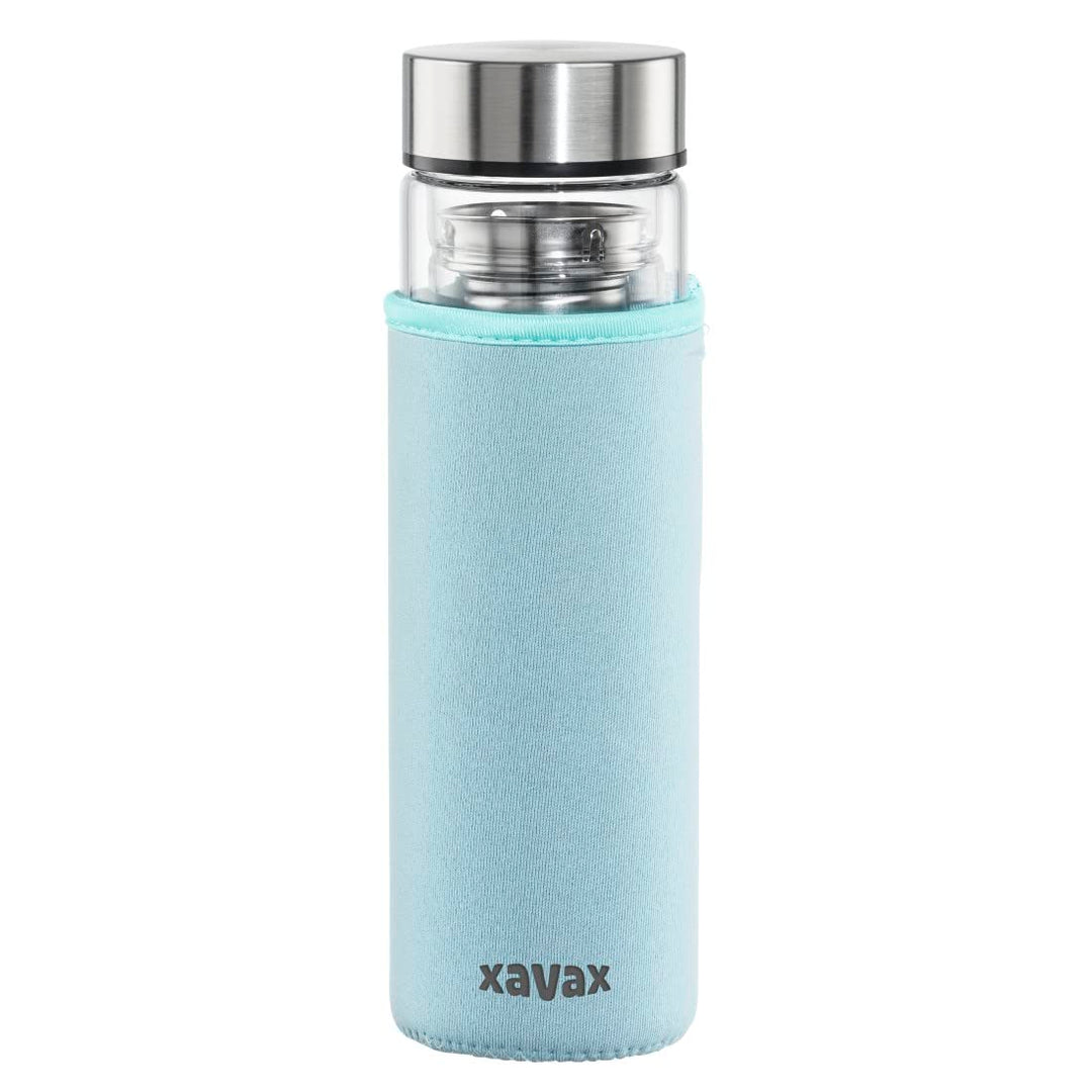Xavax Trinkflasche aus Glas, 450 ml, mit Filter und Silikonmanschette