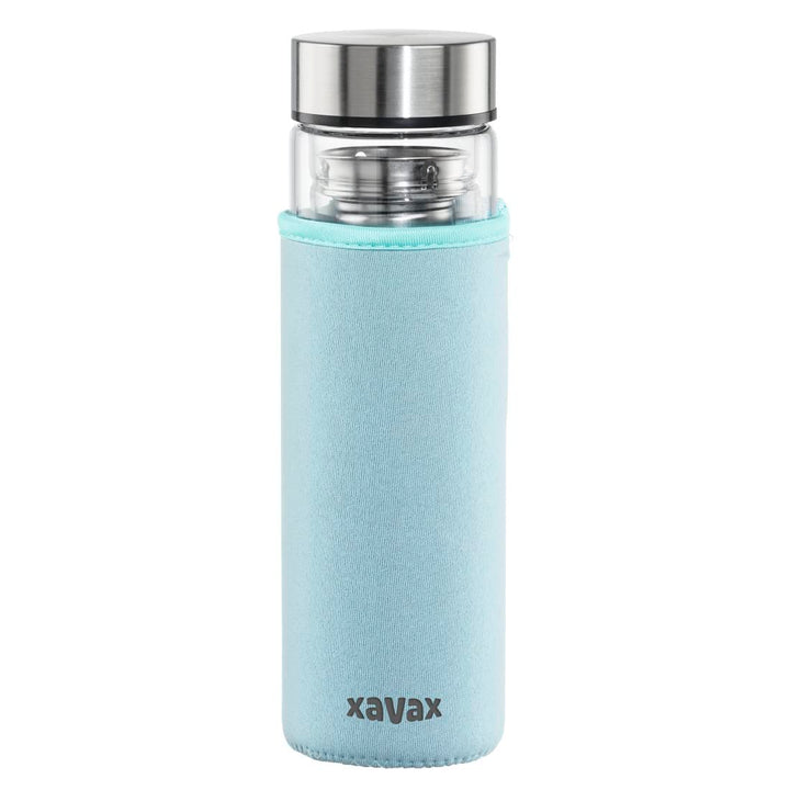 Xavax Trinkflasche aus Glas, 450 ml, mit Filter und Silikonmanschette