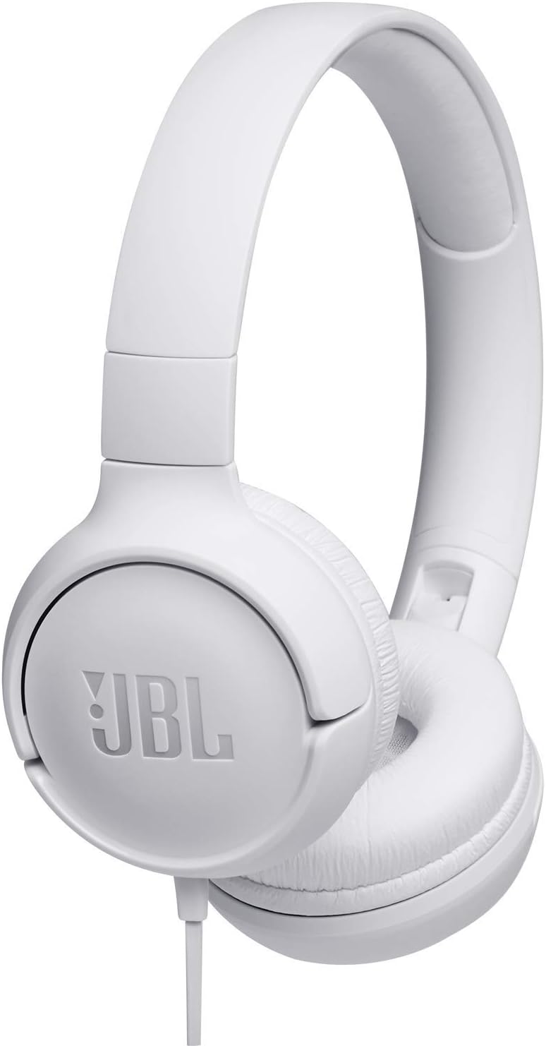 JBL Tune 500 On-Ear Kopfhörer mit Kabel in Weiss – Ohrhörer mit 1-Tasten-Fernbedienung, integriertem