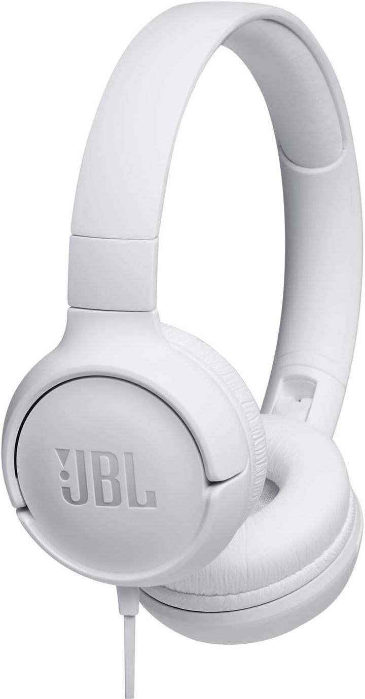 JBL Tune 500 On-Ear Kopfhörer mit Kabel in Weiss – Ohrhörer mit 1-Tasten-Fernbedienung, integriertem