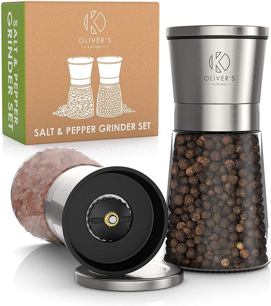 Oliver's Kitchen ® Salz und Pfeffermühle - Premium Keramikmühlen 2 Stück – Einfach aufzufüllen – man