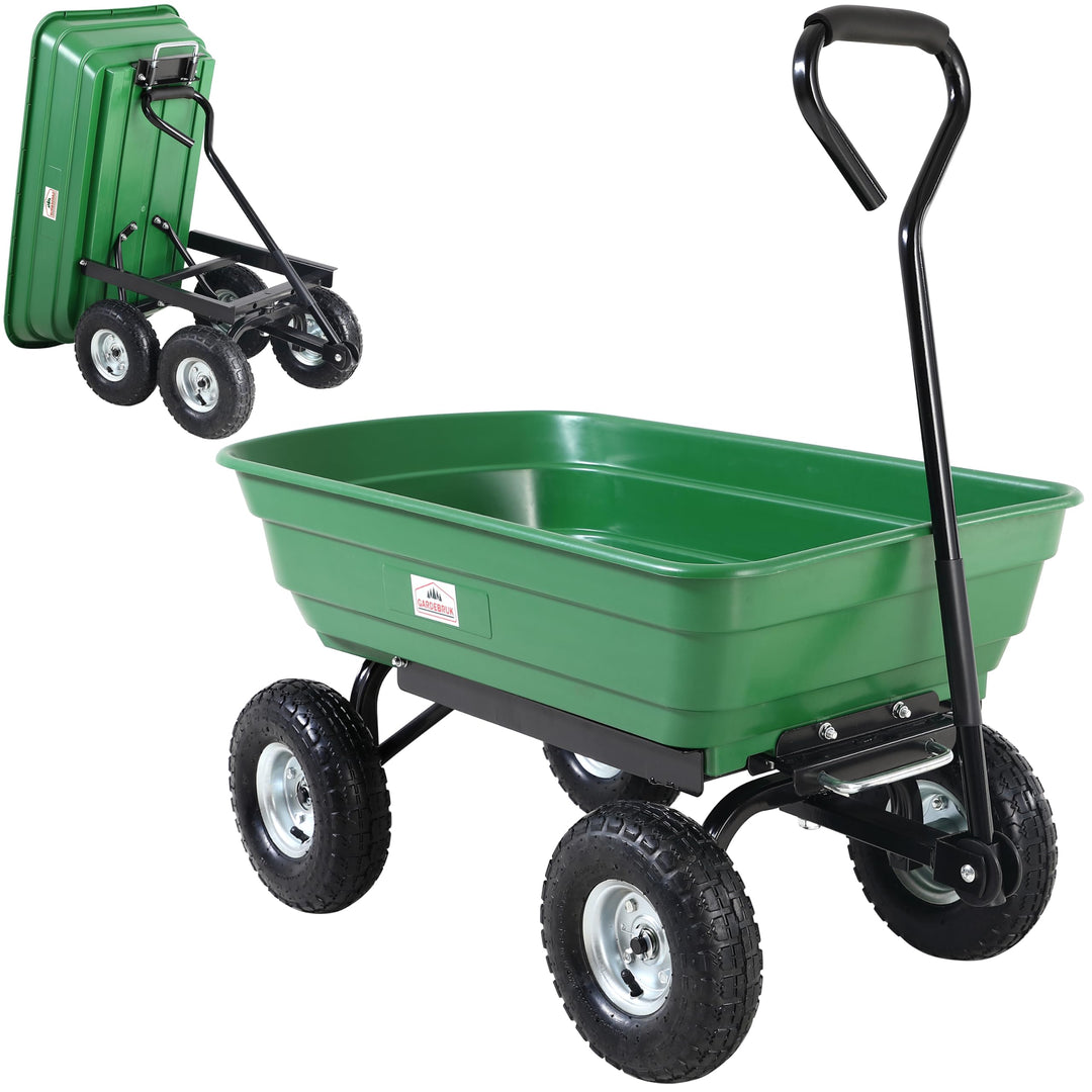 GARDEBRUK® Bollerwagen mit Kippfunktion 300kg Belastbar 4 Profil Gelände Räder Luftbereift Lenkachse