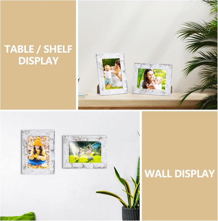 Vintage-Weiss Bilderrahmen 10x15 CM 7er-Set, Vintage-Stil ideal für Wand- und Tischaufstellung im Wo