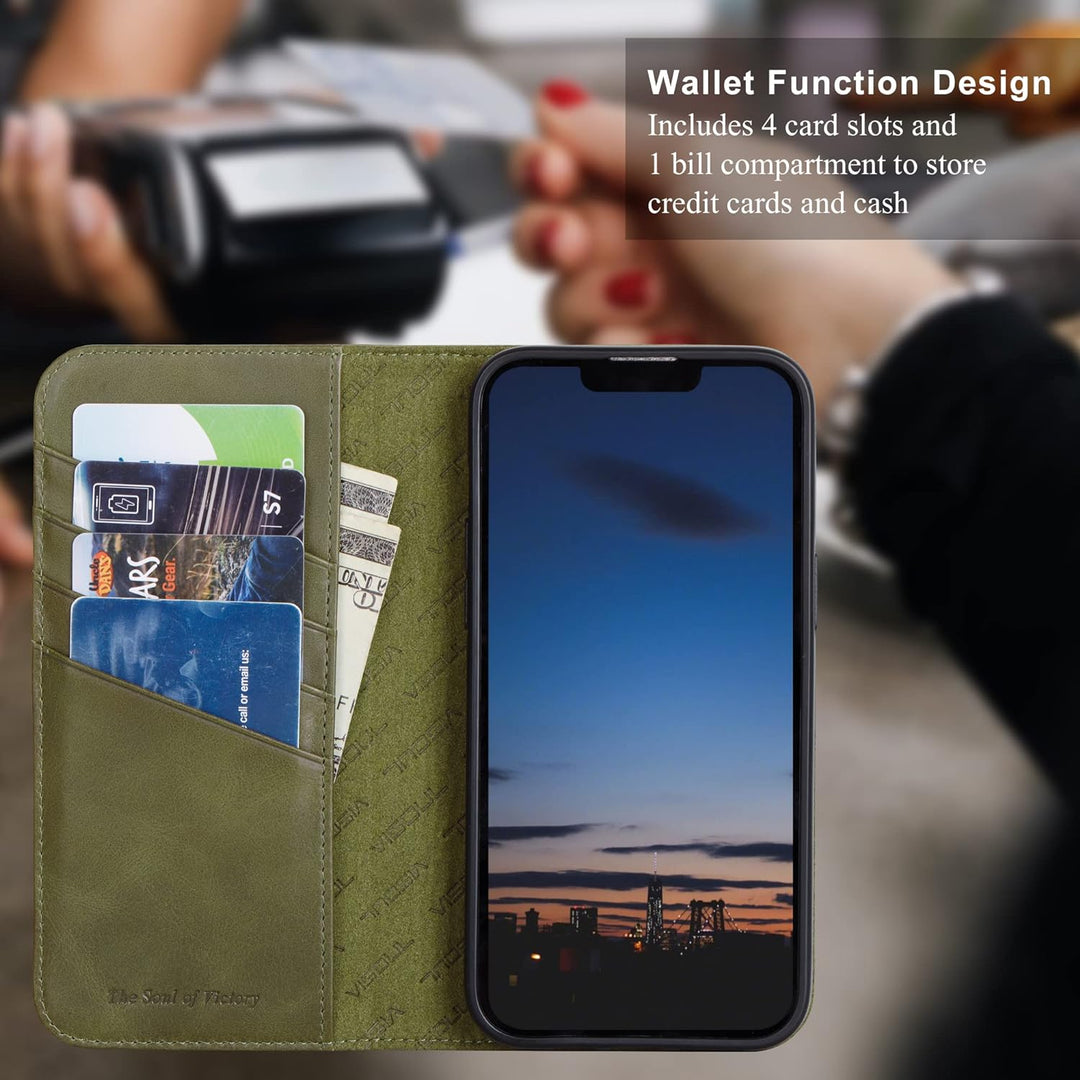 VISOUL iPhone 14 Plus Hülle, Stossfeste Handyhülle [Erstklassiges Rindsleder], TPU Schutzhülle [Kart