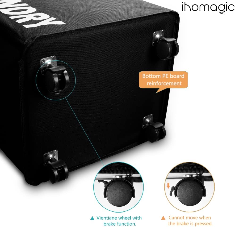 IHOMAGIC Wäschekorb mit Rädern Grosse 65L, Zusammenklappbarer Rollender Wäschekorbe aus Oxford Stoff