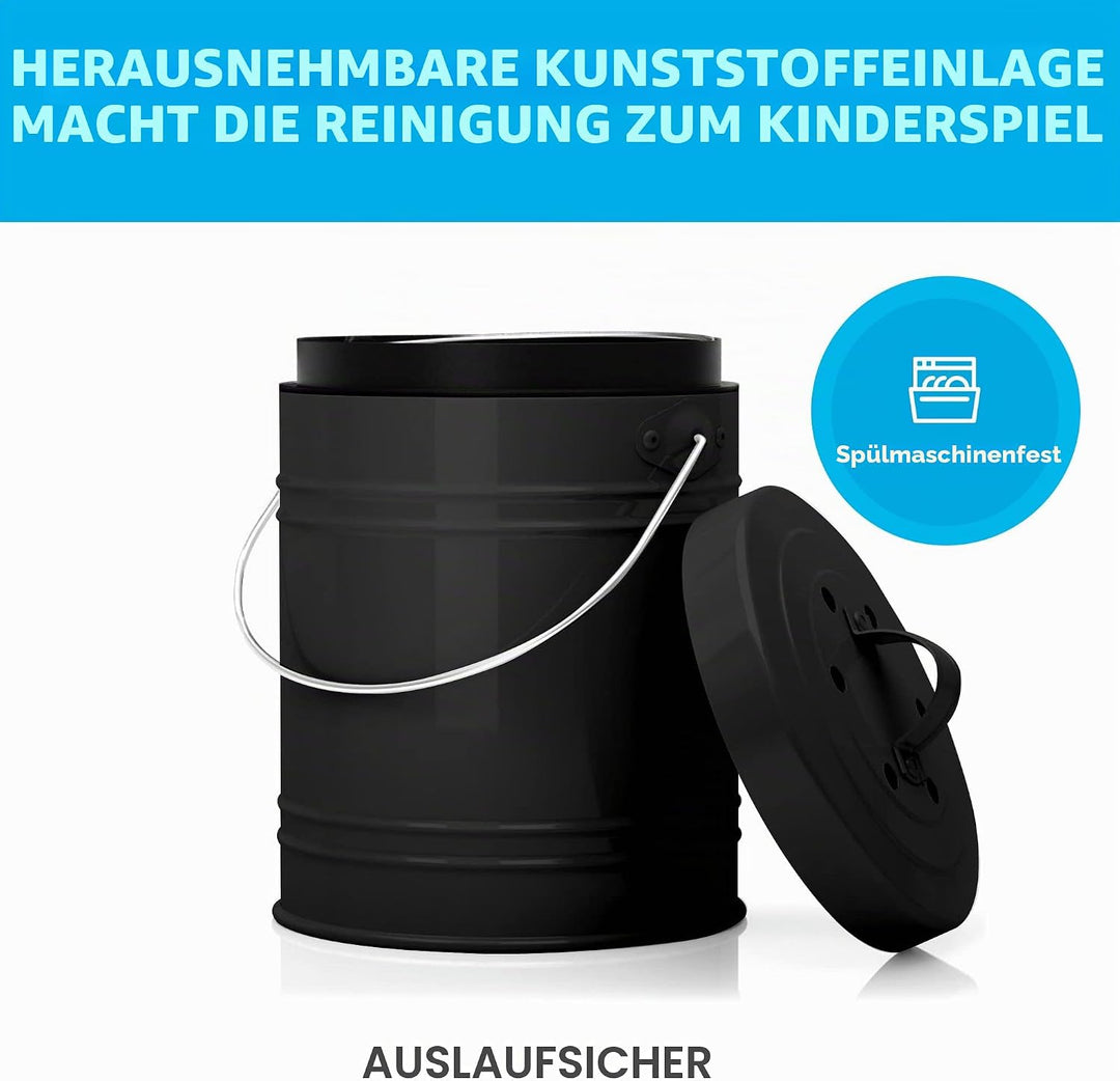 5 Liter Küchen Bio Mülleimer und geruchsdichter Komposter Eimer mit Aktivkohlefilter im Deckel – Bio