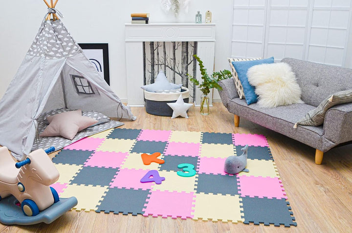 LittleTom 27 Teile Spielmatte Baby Puzzlematte ab Null - 30x30 cm Krabbelmatte Bodenmatte Kinder - P