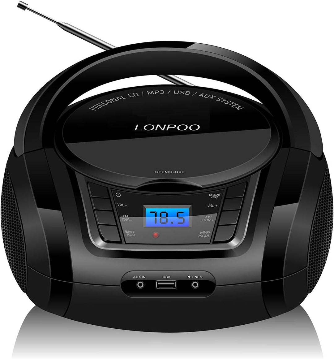 LP-D03 Tragbarer Boombox CD-Player mit Bluetooth - Kinder Stereo-Boombox mit FM Radio | AUX-In | Kop