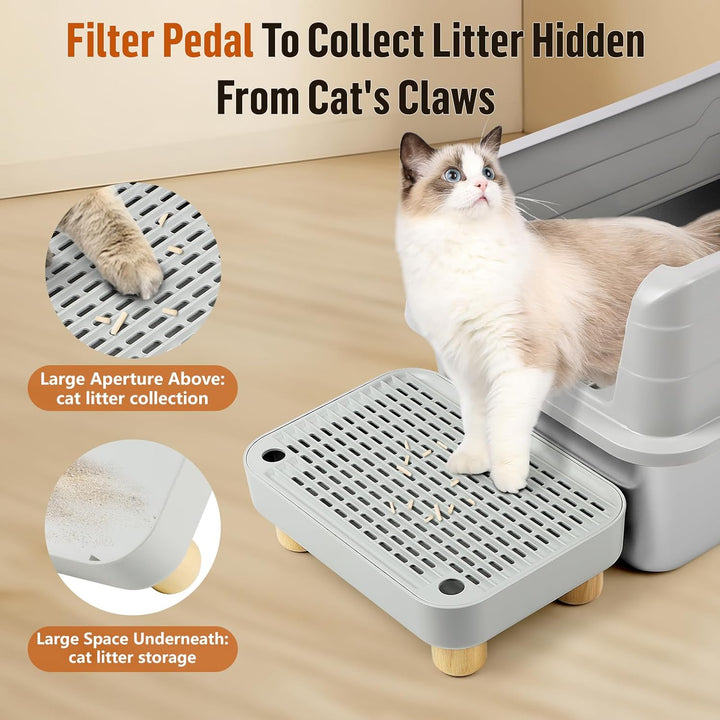 Bartuke Erhöhte Katzenklo-Rampe, Katzentreppe mit Holzfüssen, Katzenstreu-Filterpedal für automatisc