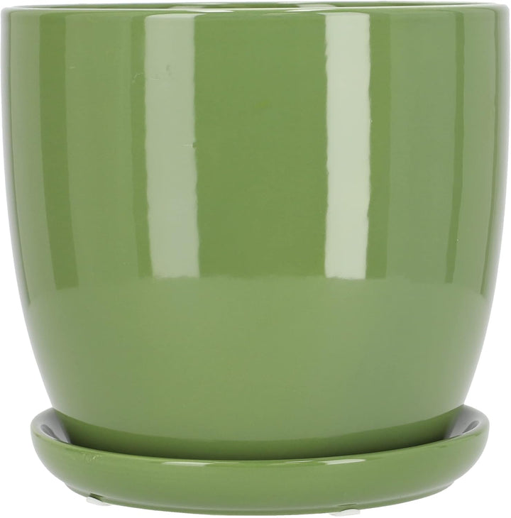 KOTARBAU® 2er Set Keramik Blumentopf Übertopf für Blumen Pflanzen ⌀ 20 cm mit Tropfschale Grün ⌀ 20