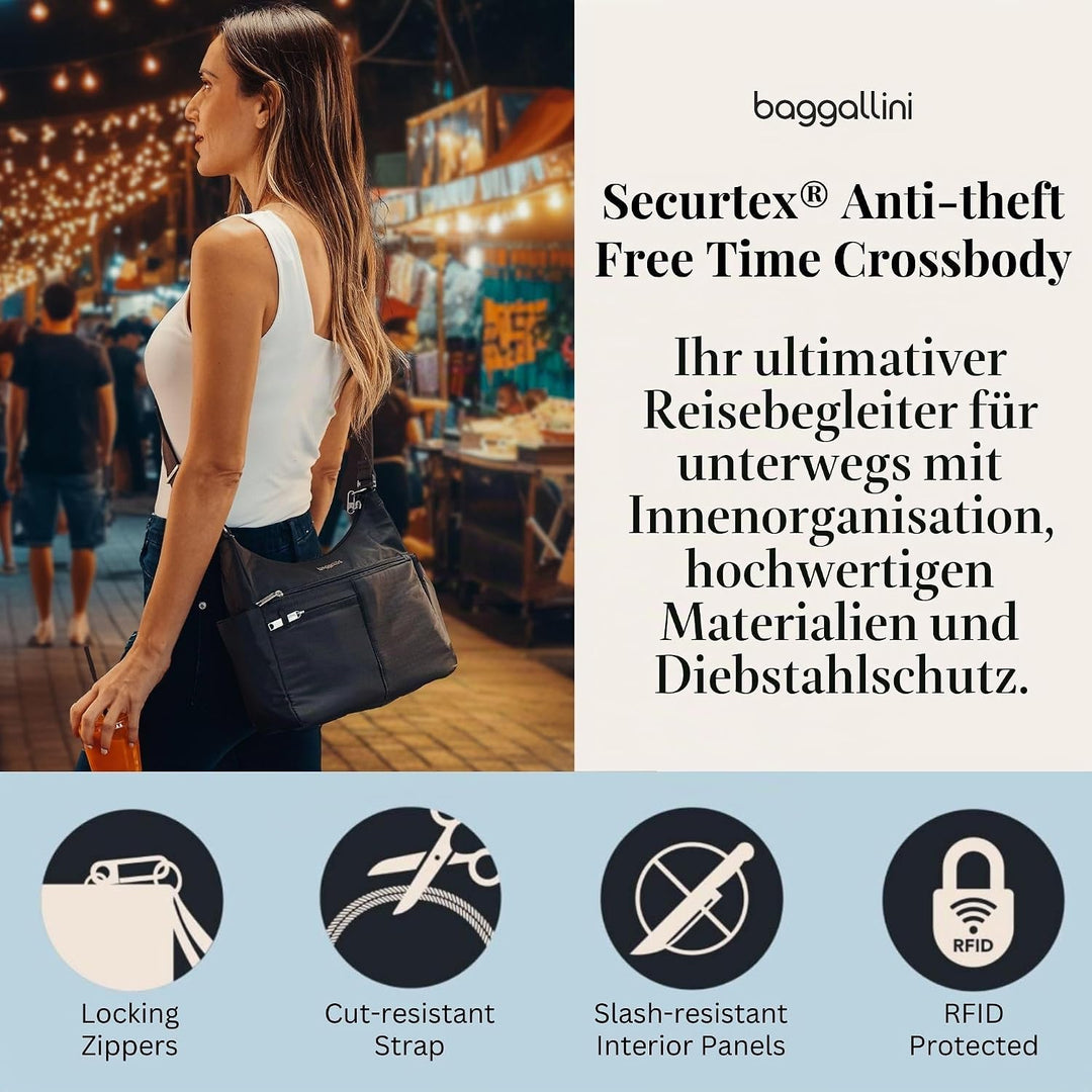 Baggallini Damen Anti-Theft Free Time Crossbody Bag Umhängetasche, Einheitsgrösse Schwarz, Schwarz