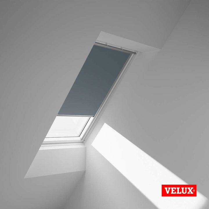 VELUX Original Dachfenster Verdunkelungsrollo für M04 / MK34, Blaugrau, mit Grauer Führungsschiene