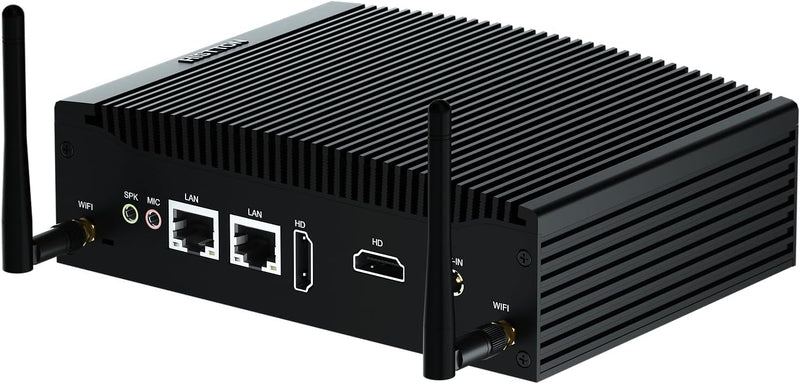 HISTTON Dual Core Lüfterlos Mini PC, Industrie PC Core i5-8265U, DDR4 8GB RAM 256GB SSD, Dual LAN, W