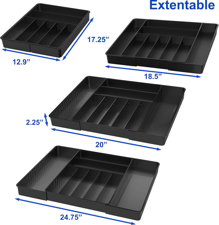 Simple Houseware Erweiterbarer Besteck-Organizer für Küchenschubladen, Schwarz, Schwarz