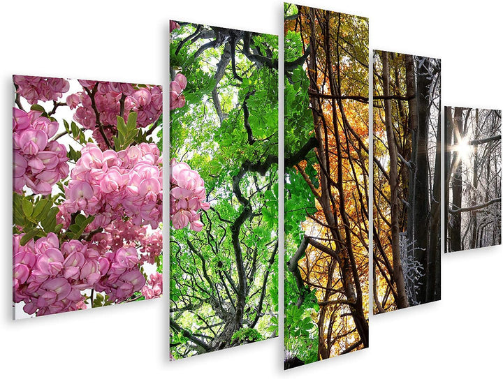 islandburner Bild auf Leinwand Vier Jahreszeiten Bilder Wandbilder Poster Leinwand 170x80cm - 5 Teil