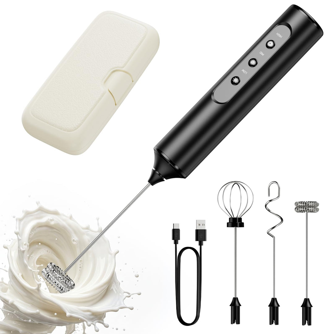 WONMAKE Milchaufschäumer Elektrisch, Handheld Milchschäumer Tragbar USB-C Wiederaufladbar mit 3 Eins