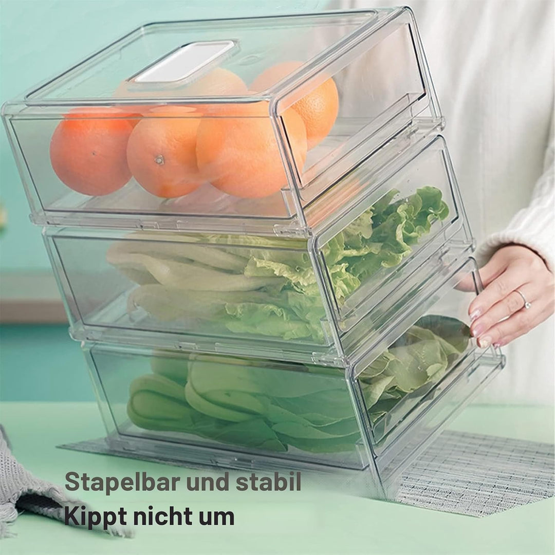YekouMax Fridge Organizer, Fridge Drawers with Handle, Stackable Transparent Container for Kitchens,