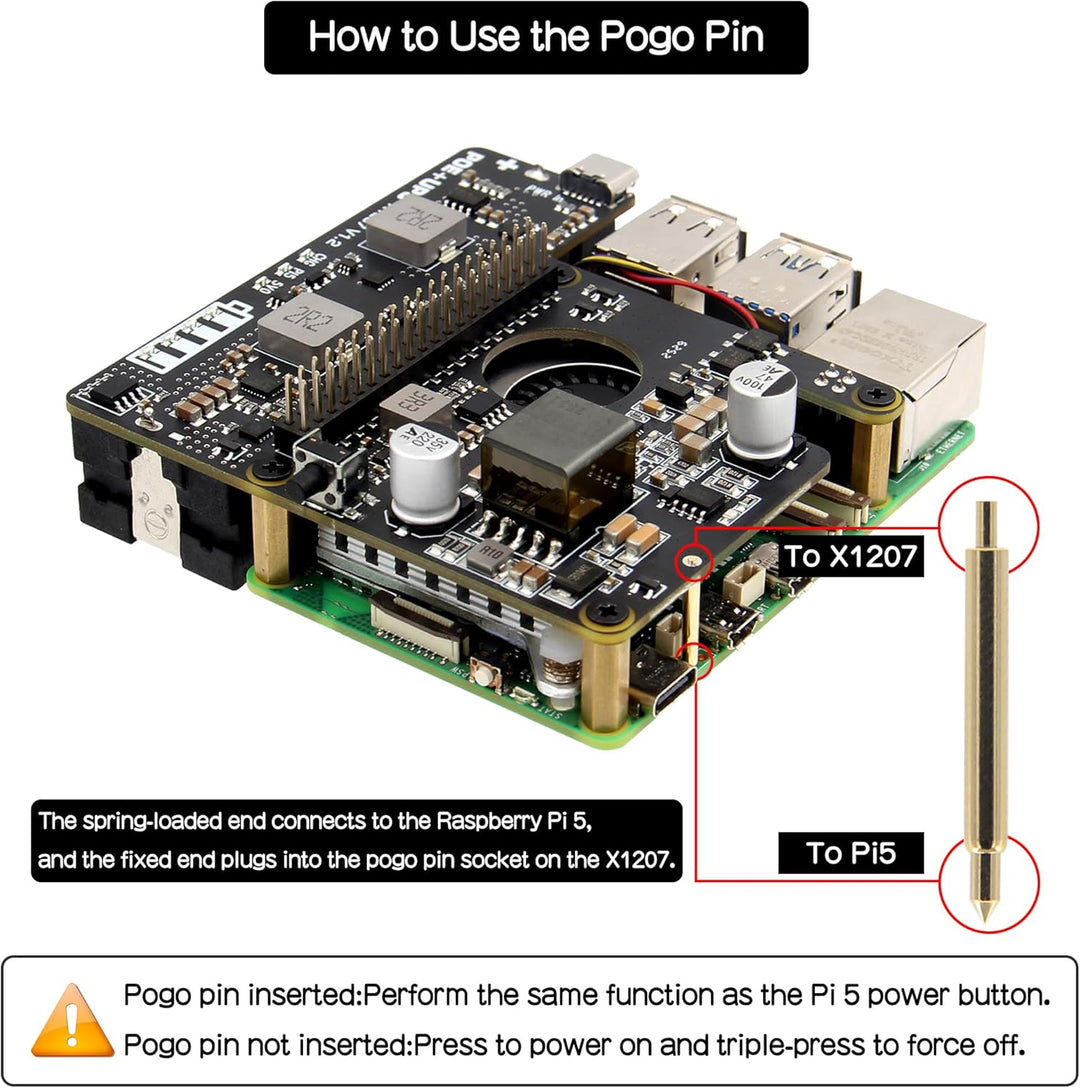 Geekworm X1207 2-in-1 PoE+ & UPS HAT for Raspberry Pi 5 (2/4/8/16GB), IEEE 802.3at 5V 5A Output, Sup