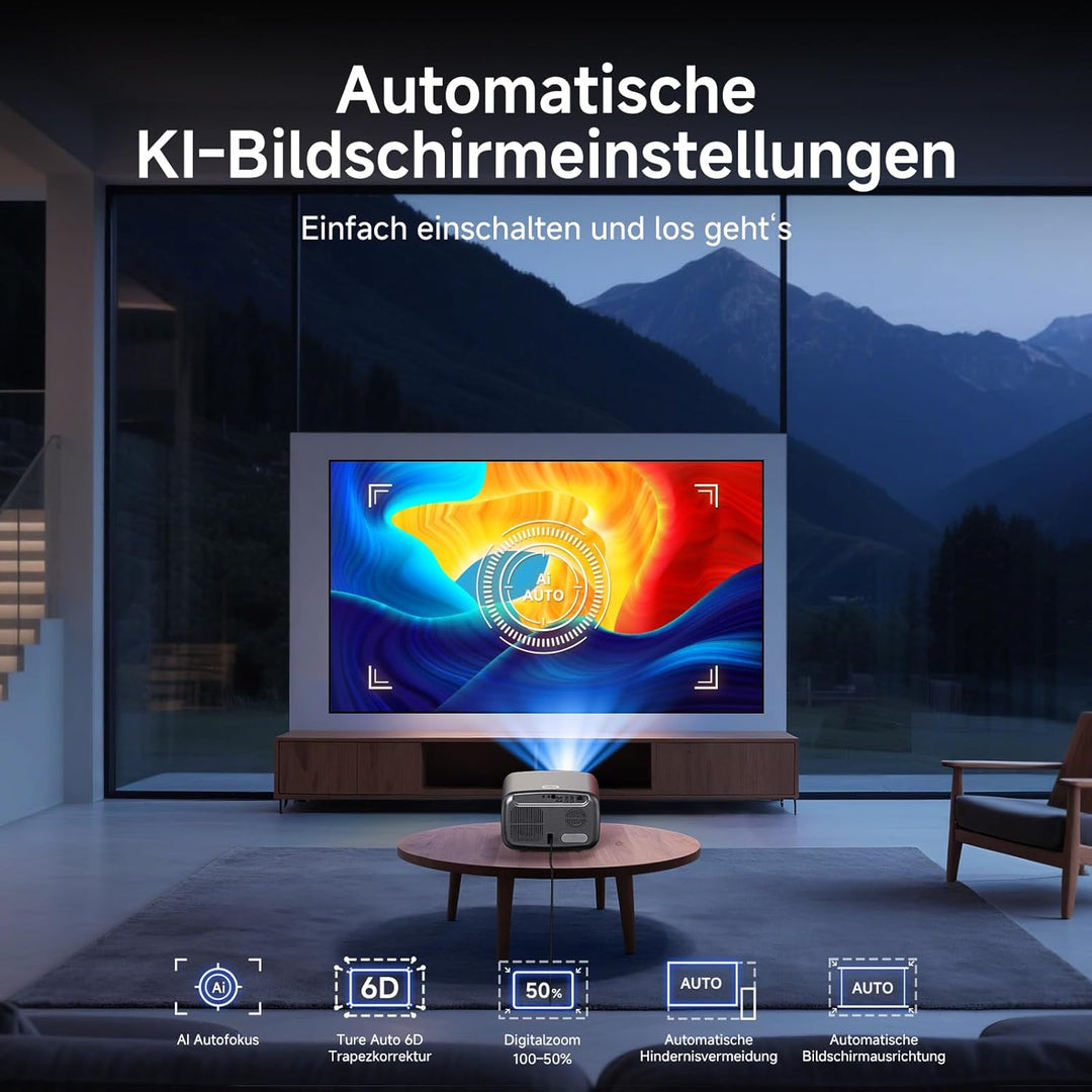 4K Beamer kompatibel mit Netflix & Dolby Audio | iSinbox Smart Beamer 1500 ANSI, HDR10+, Autofokus,